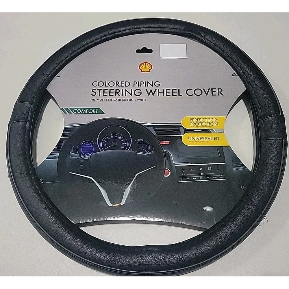 Steering Wheel Cover New Black Gray‎ Piping Shell Oil Standard Fit Comfort Grip.